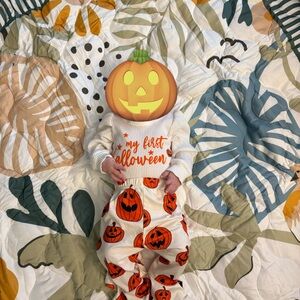 Charming Pumpkin Print Kids Halloween Costume - White and Orange